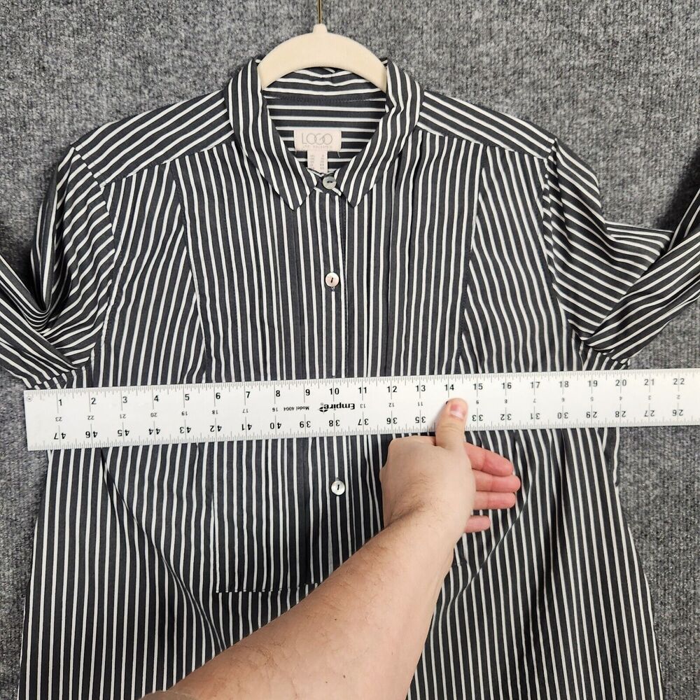 LOGO Lori Goldstein Gray Striped Long Sleeve Button Up Shirt Academia SIZE 6 - Picture 11 of 14